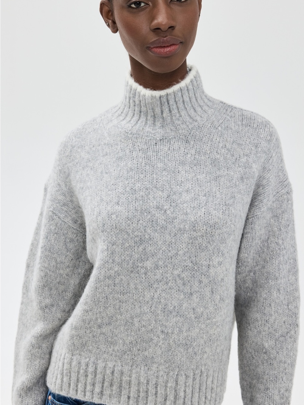 Madewell Alpaca-Wool Blend Grey Mock Neck Sweater with White Trim Size XS